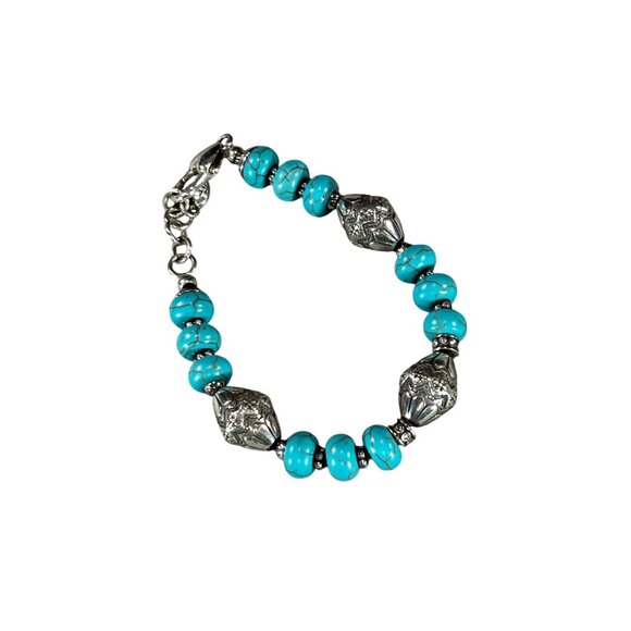 Turquoise Silver-Tone Necklace & Bracelet Jewelry Set With Ornate Detailing - Picture 5 of 5